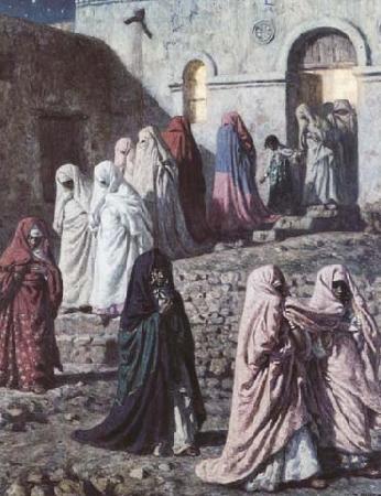 Etienne Dinet Musulmanes sortant d'une mosquee de village (mk32) Spain oil painting art